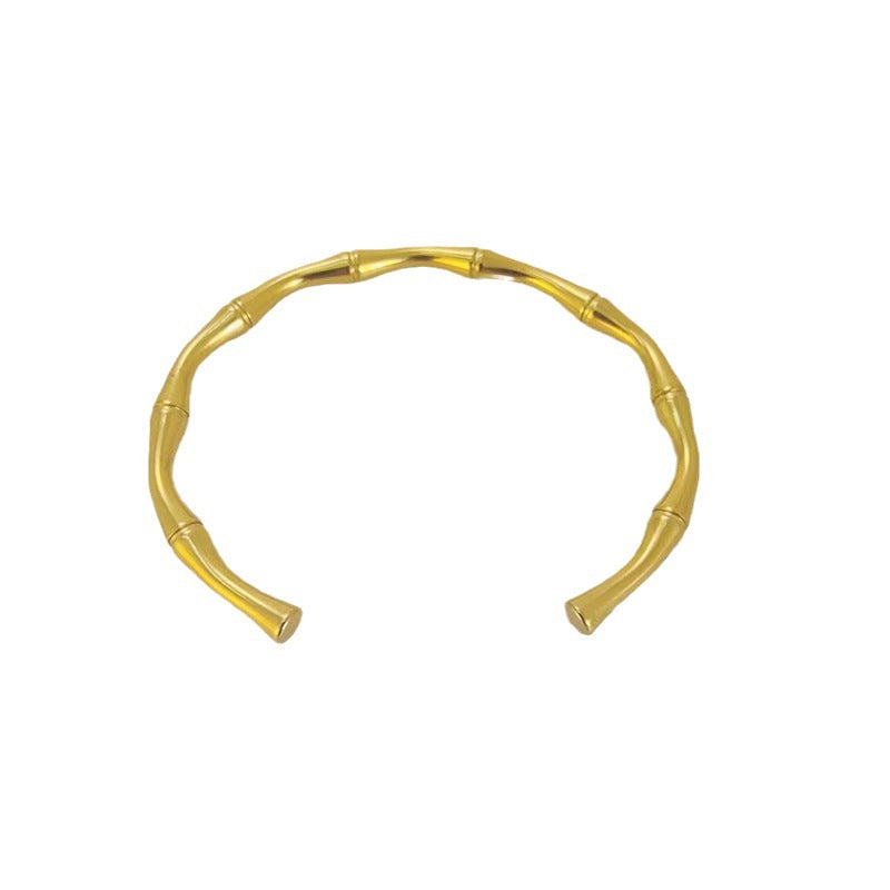Wholesale Ladies Open Bamboo Section Simple Gold Titanium Steel Bracelet